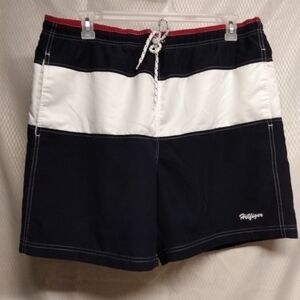 Vintage Men's Tommy Hilfiger Swim shorts,  L, Red White Blue, pre-owned